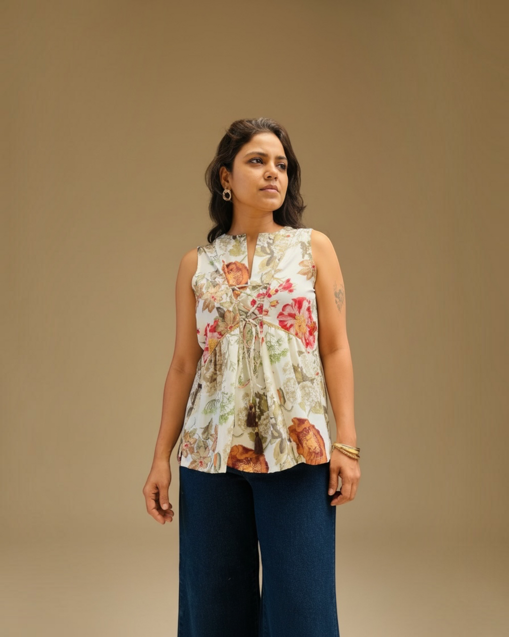 Floral Tie-Front Sleeveless Top
