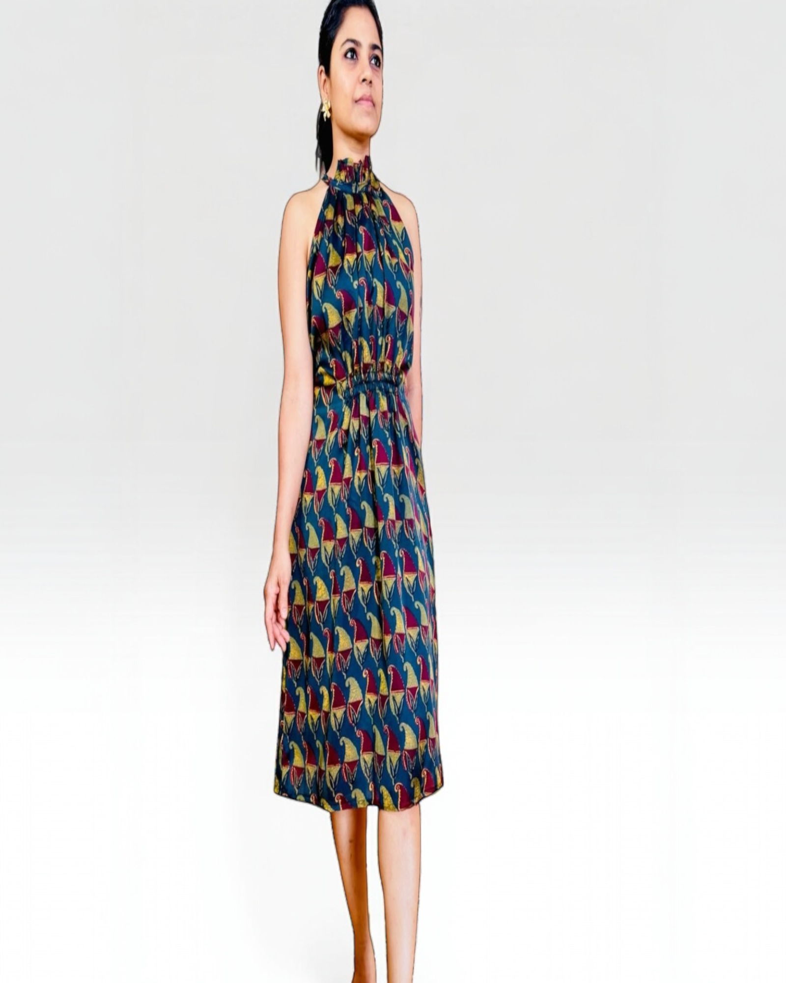 Tribal Bird Print Halter Neck Dress