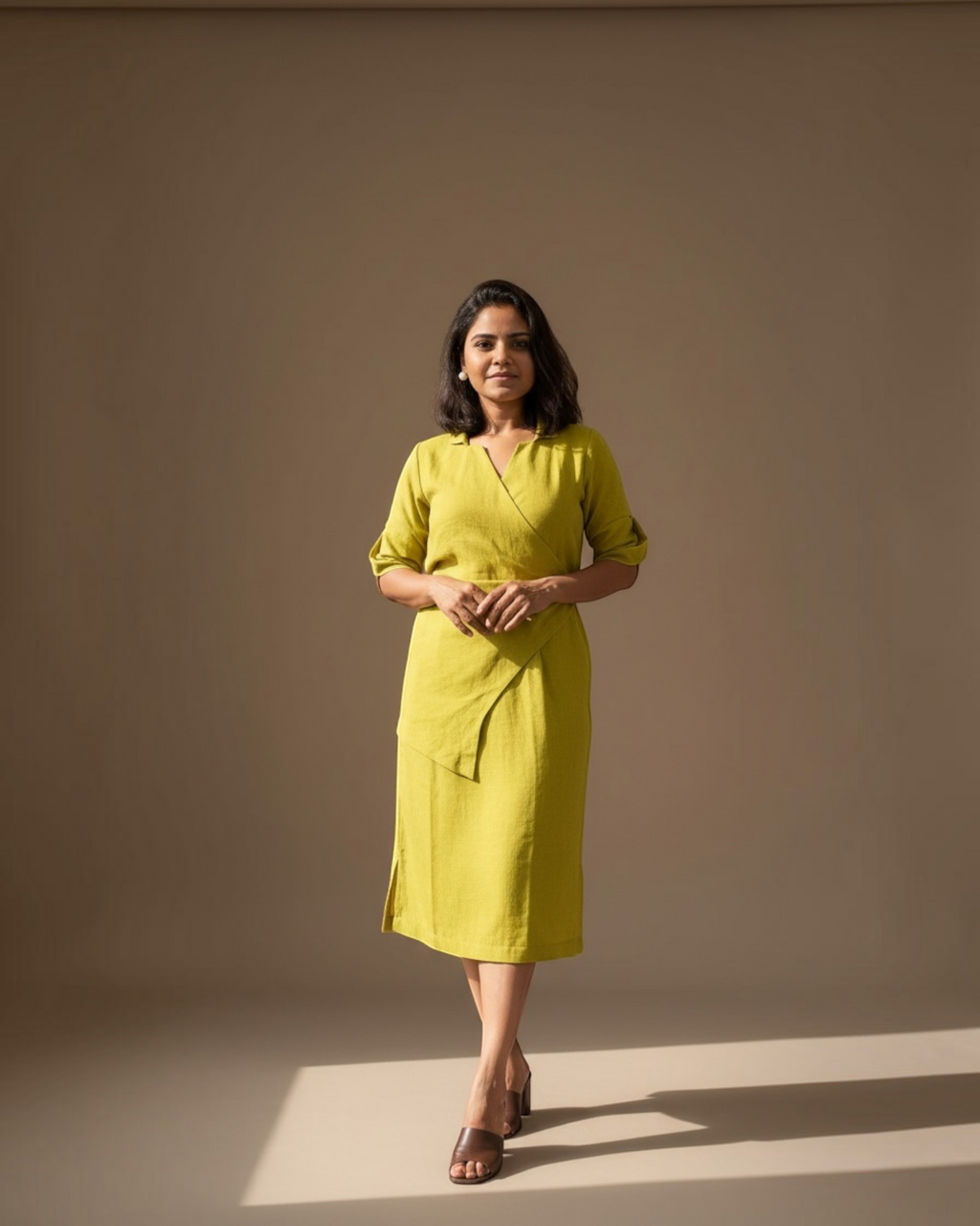 Chartreuse Wrap Midi Dress
