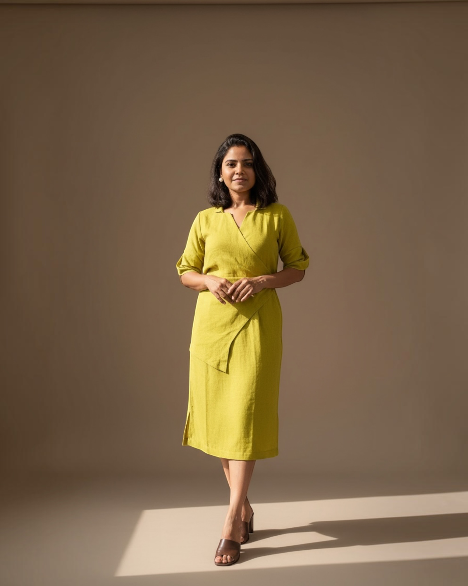 Chartreuse Wrap Midi Dress