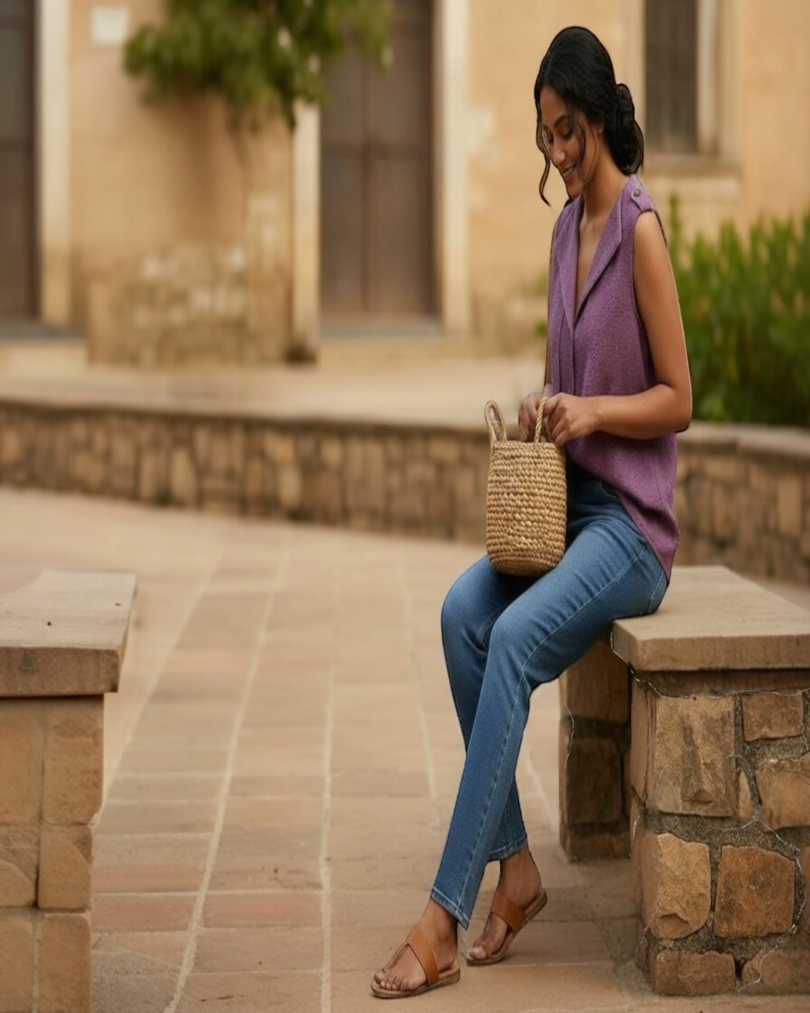 Mauve Schiffli Embroidered Sleeveless Top