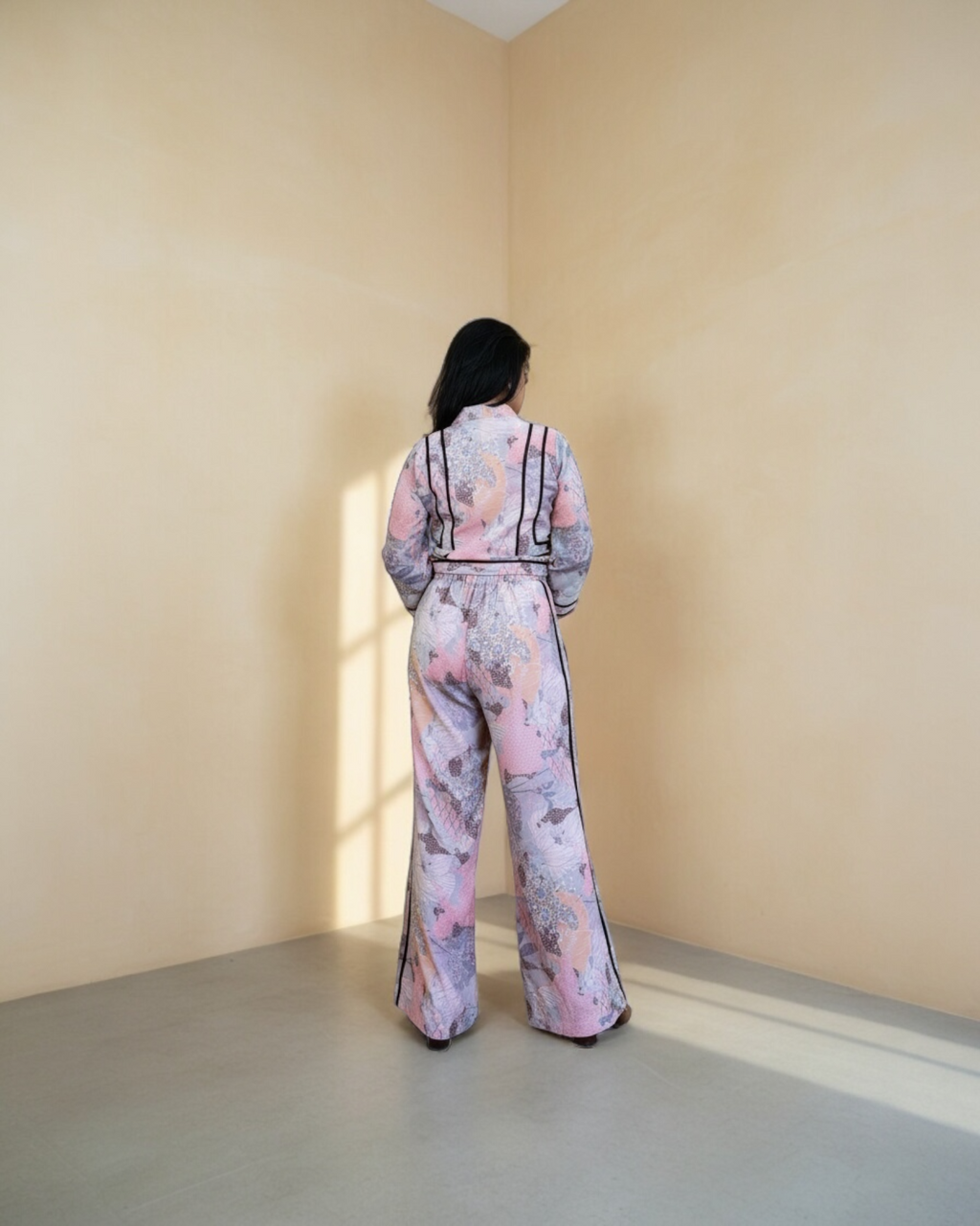 Blush Pink Floral Chiffon Balloon Sleeve Co-ord Set