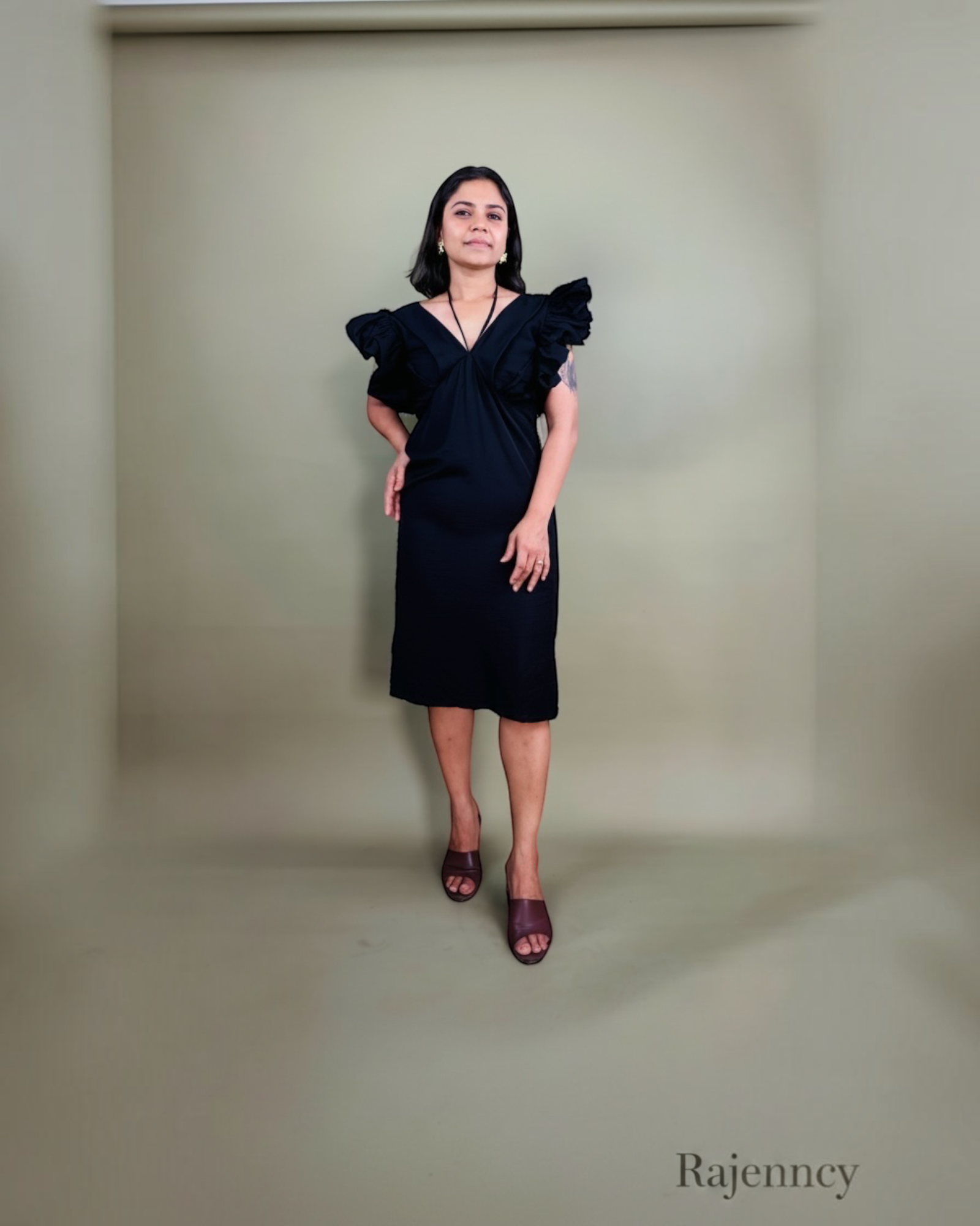 Black Ruffle Sleeve Dress