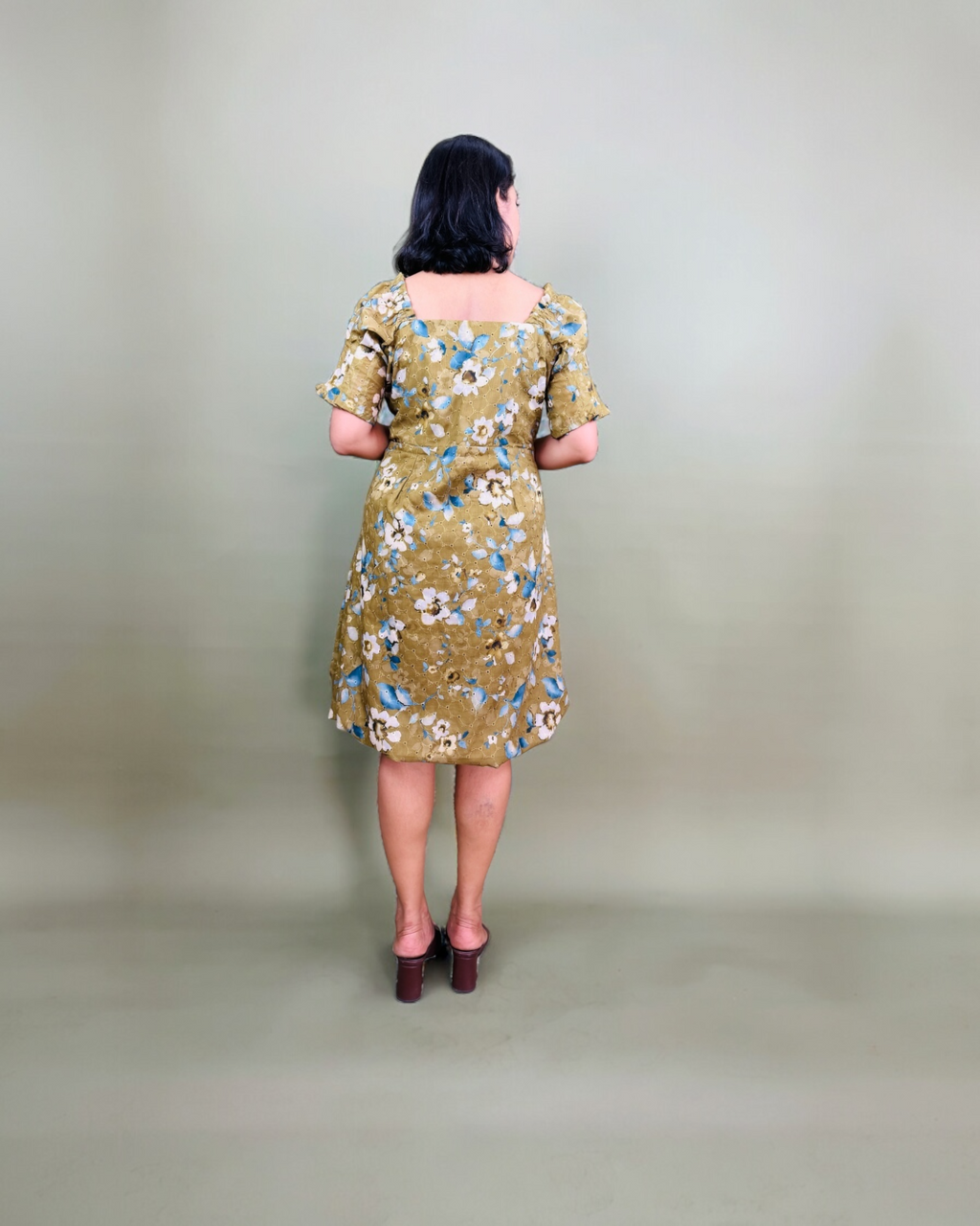 Olive Floral Tiered Midi Dress
