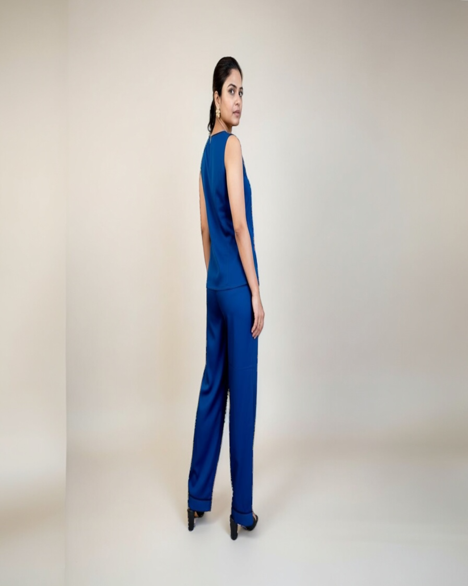 Cobalt Blue Asymmetric Wrap Top & Wide-Leg Trouser Co-ord Set