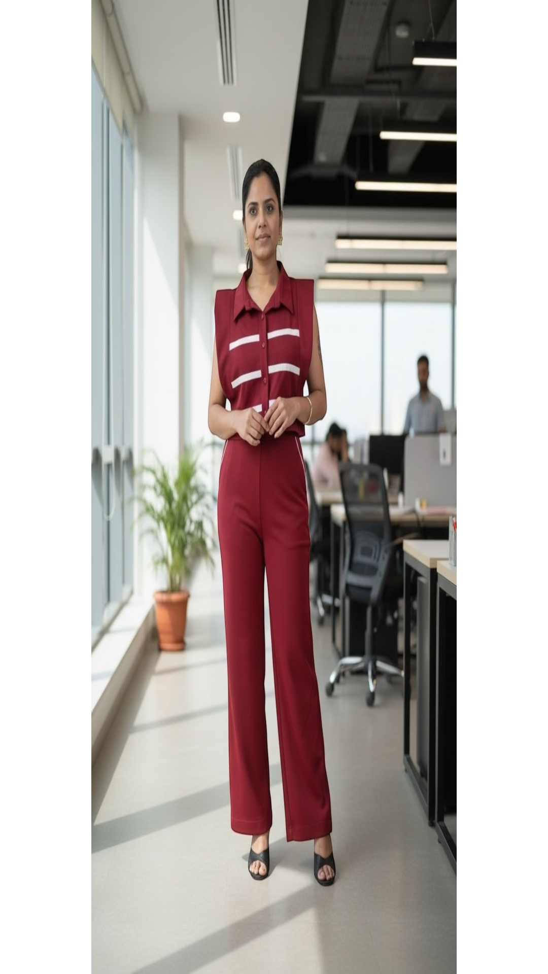 Maroon Stripe Cutout Co-ord Set