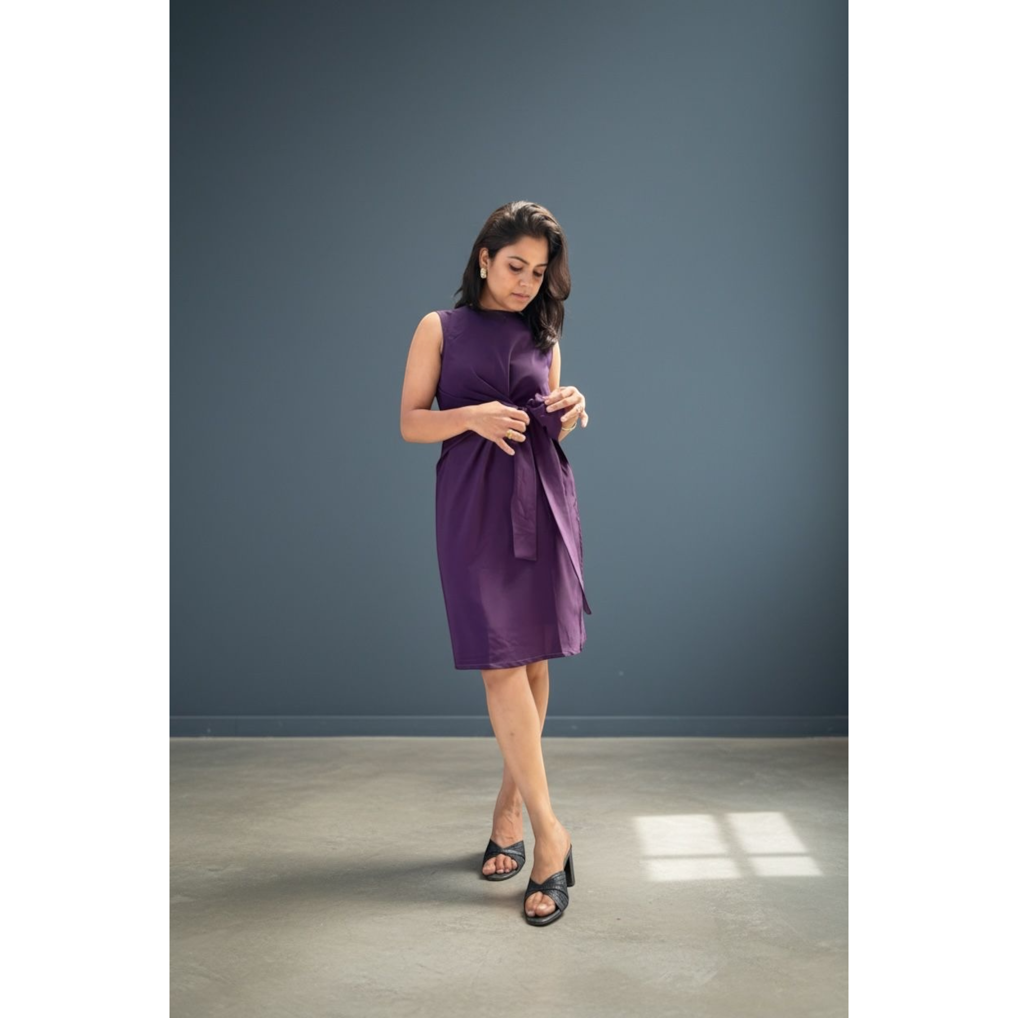 Purple Side-Knot Tie Sleeveless Mini Dress