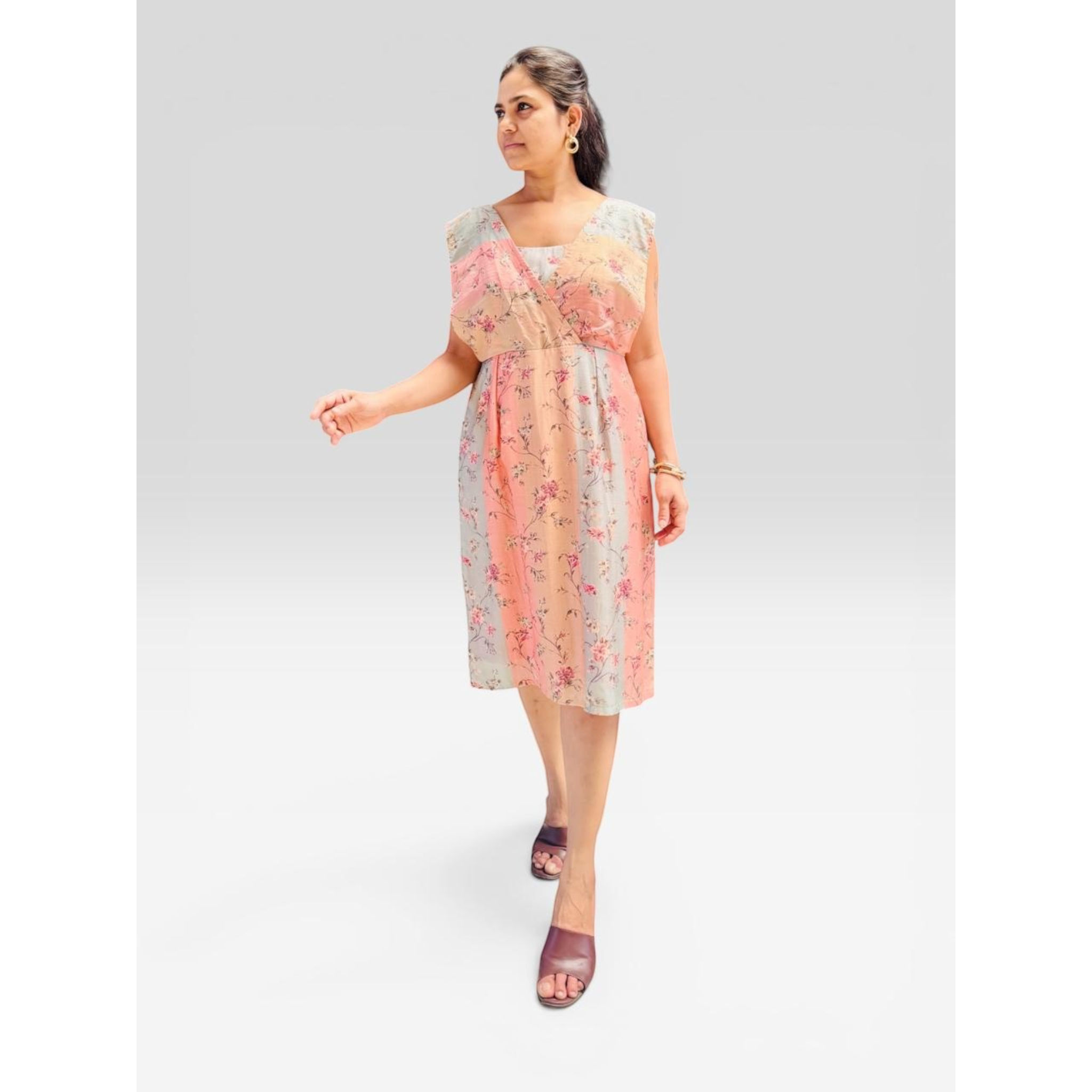 Blush Floral Empire Waist Midi Dress