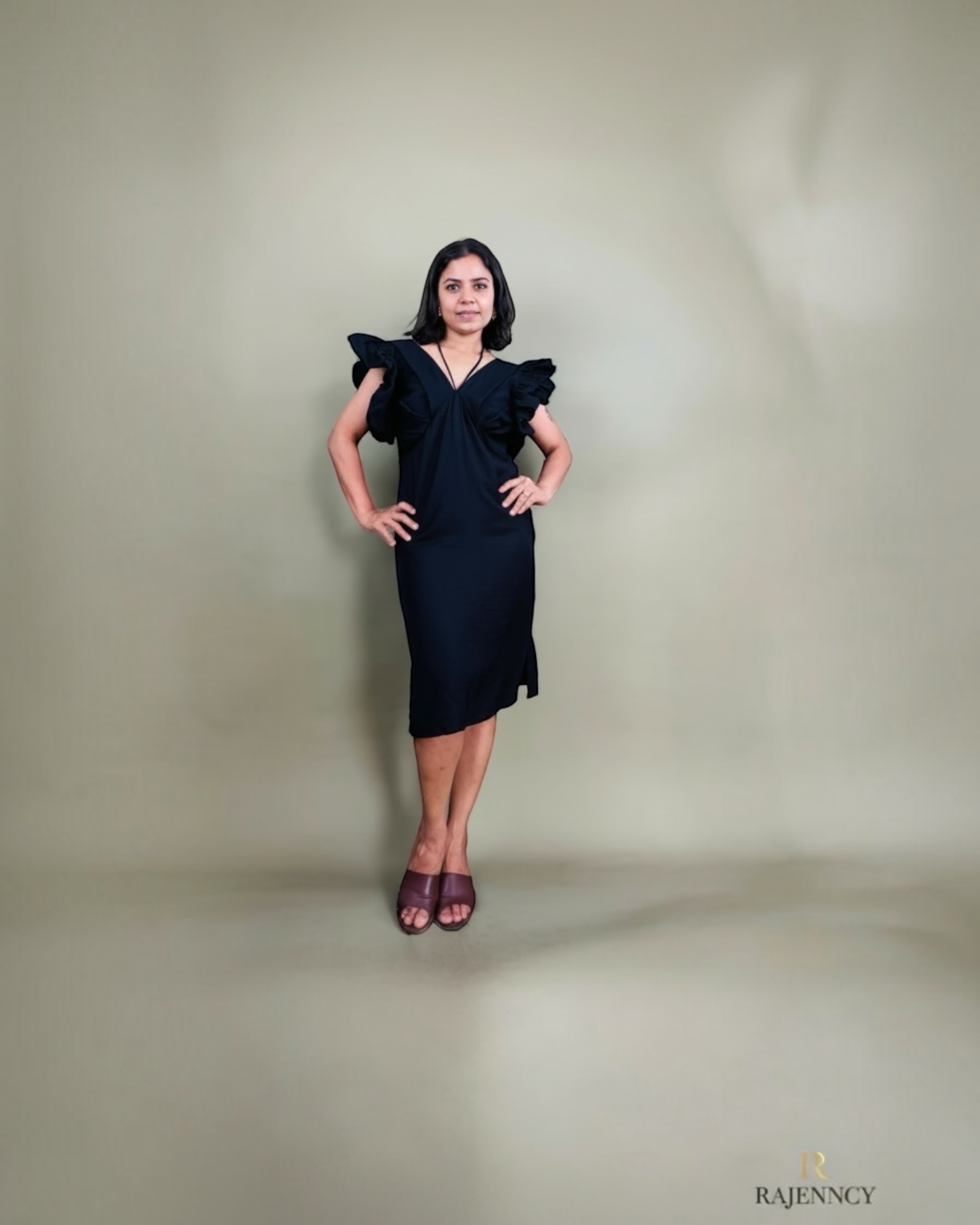 Black Ruffle Sleeve Dress