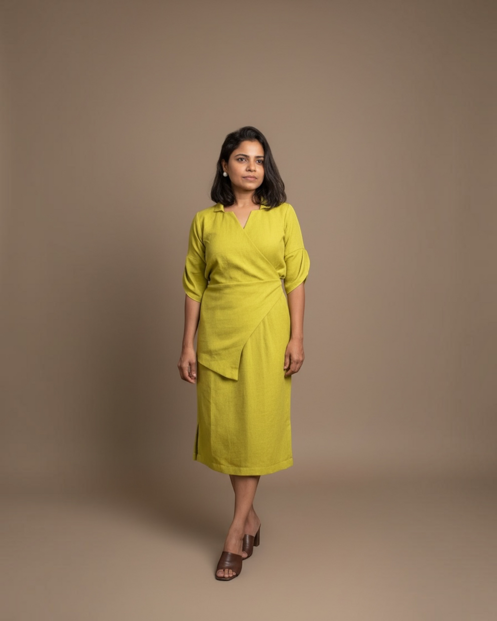 Chartreuse Wrap Midi Dress