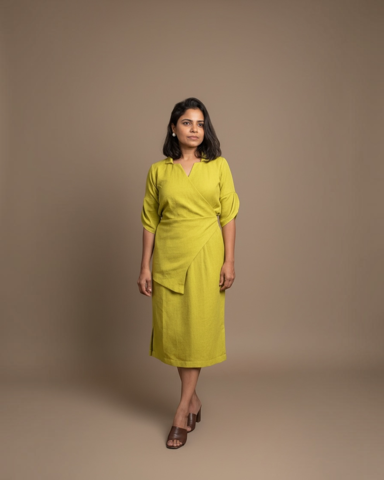 Chartreuse Wrap Midi Dress