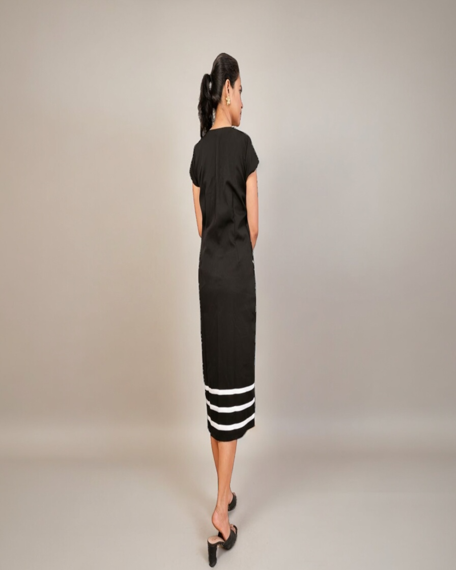 Navy Chevron Stripe Button-Down Midi Dress