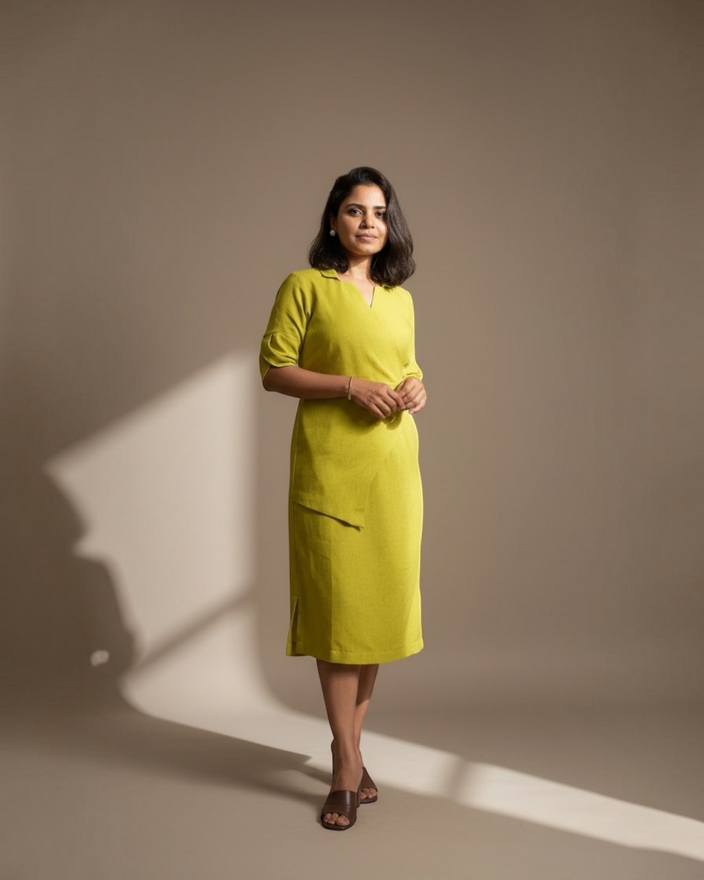 Chartreuse Wrap Midi Dress