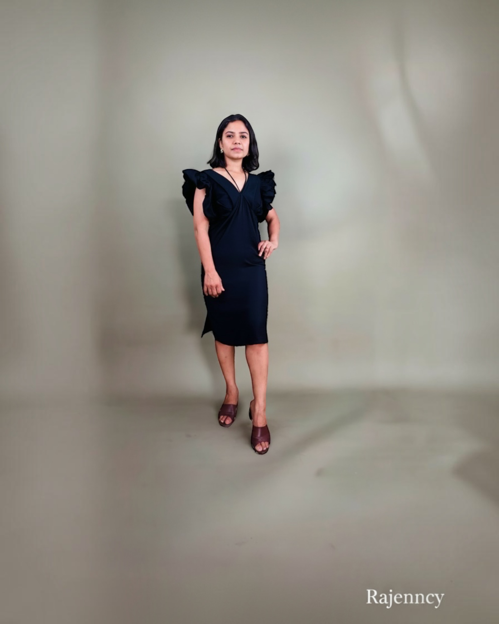 Black Ruffle Sleeve Dress