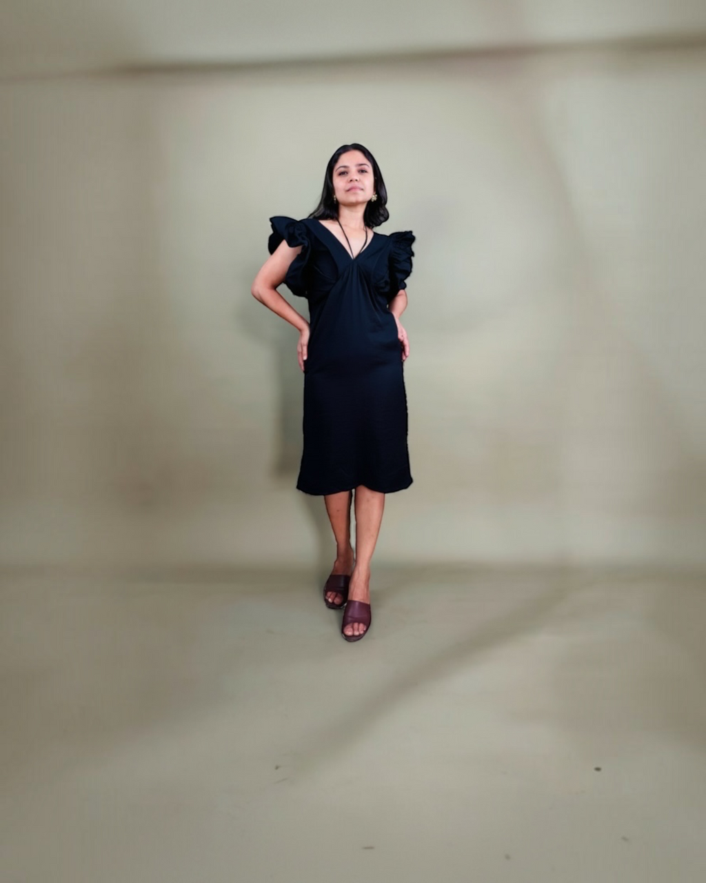 Black Ruffle Sleeve Dress