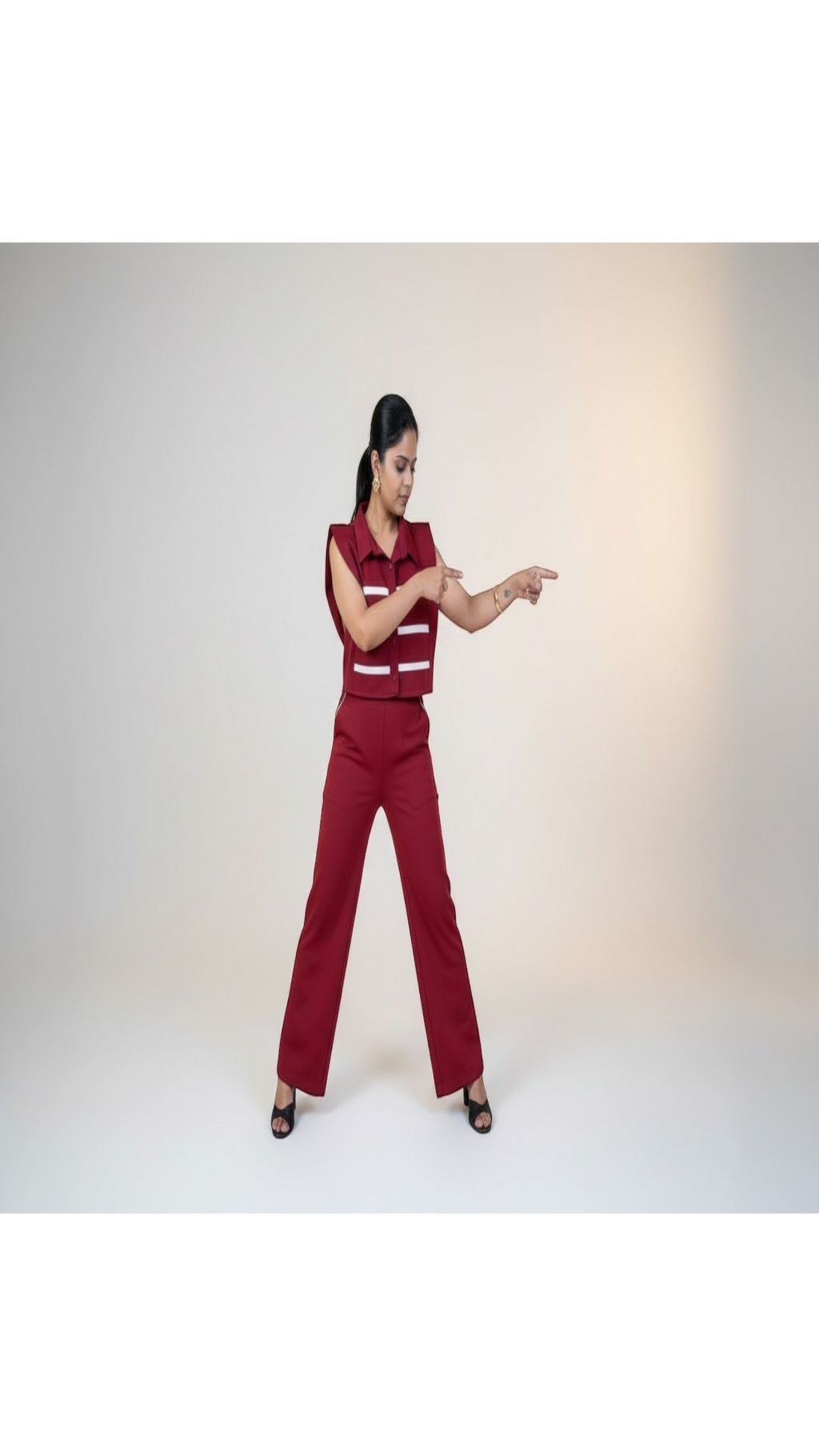 Maroon Stripe Cutout Co-ord Set