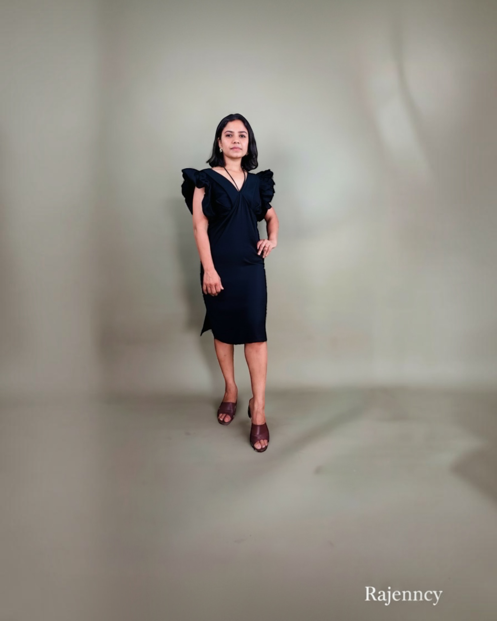 Black Ruffle Sleeve Dress